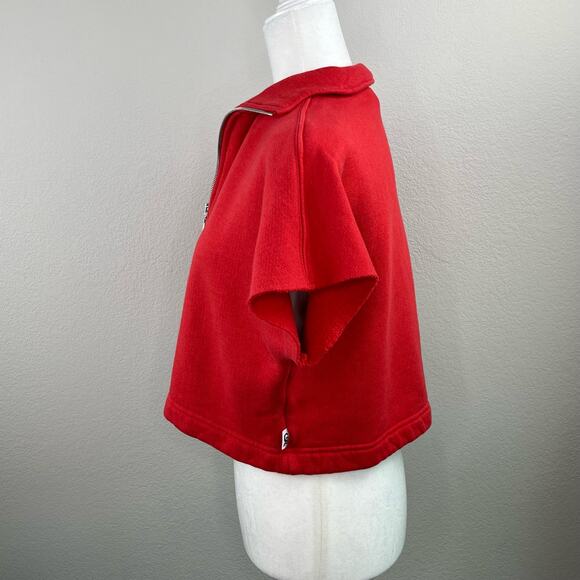 Good American Cherry Red 3/4 Zip Short Sleeve Cropped Sweatshirt 0/XS Oversized - Picture 8 of 13